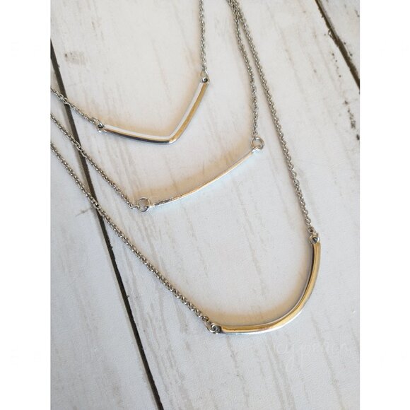 BaubleBar Triple Linear Pendant Necklace Silvertone Jewelry Minimalist Preppy - Picture 4 of 9